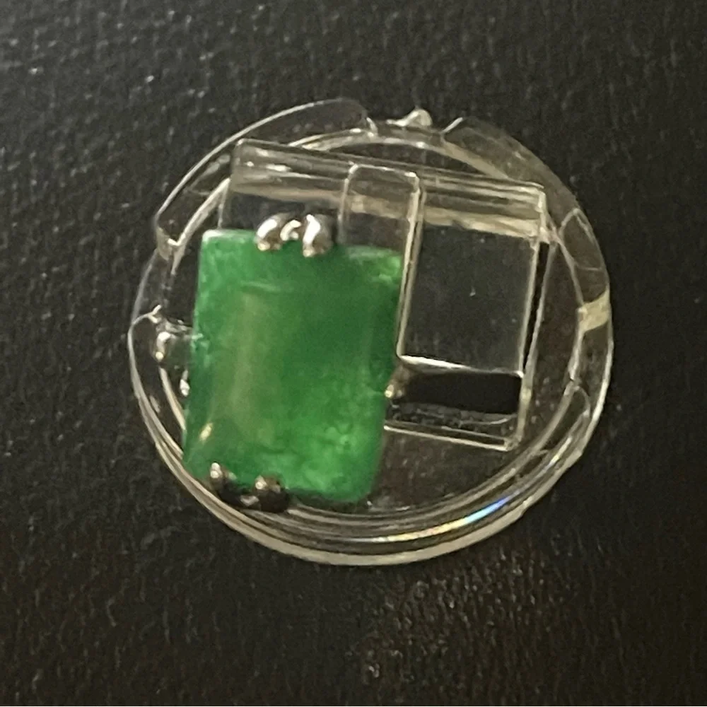 New Handmade Rare Natural Green Jadeite Rectangular Stone Sterling Silver Ring